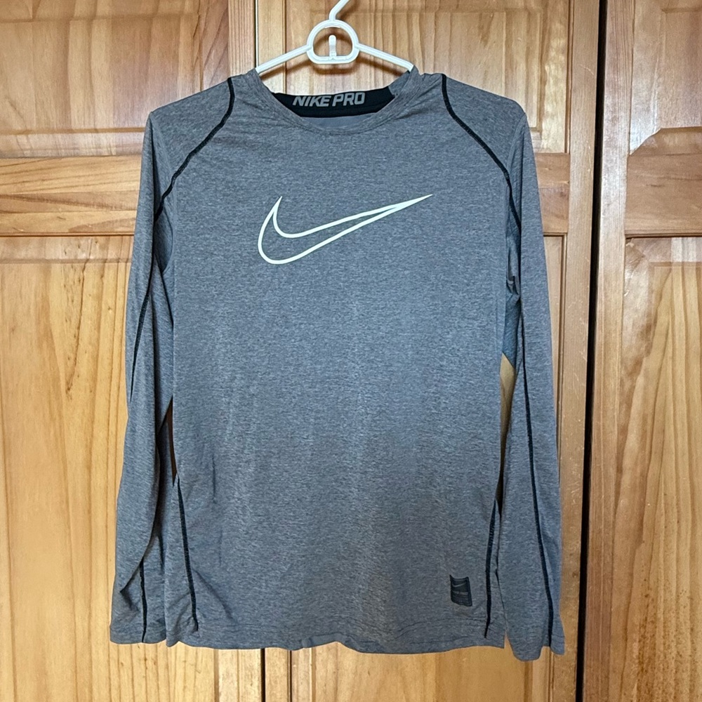 Nike Pro Gray Long Sleeve Tee with Gold Swoosh